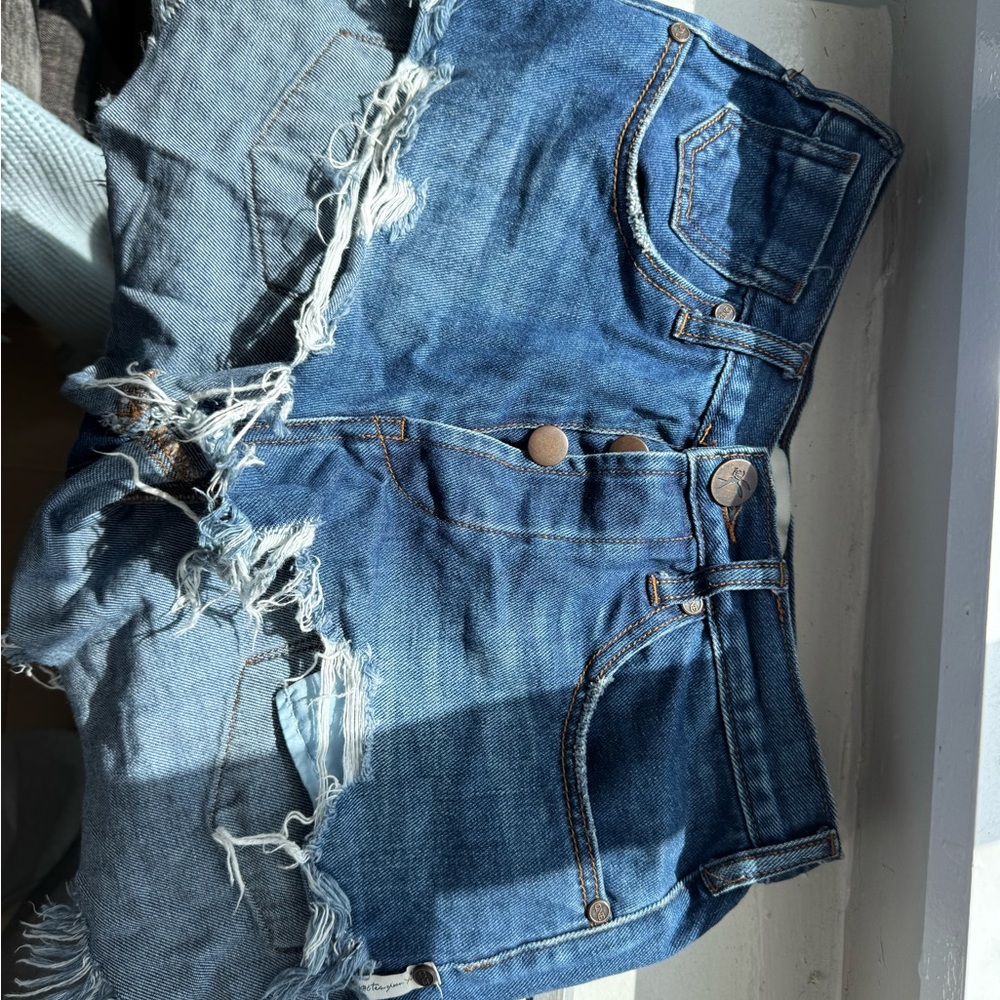 Blue Denim Distressed Shorts
